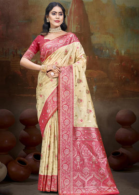 Beige Dupion Silk Saree With Blouse Piece