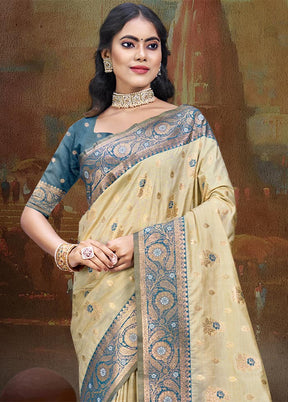 Beige Dupion Silk Saree With Blouse Piece