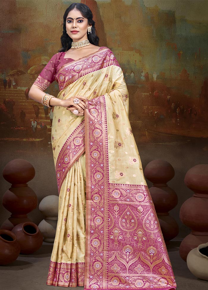 Beige Dupion Silk Saree With Blouse Piece