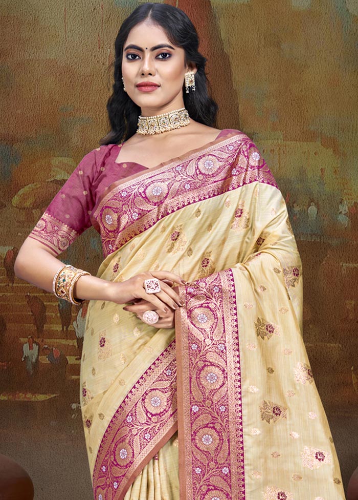 Beige Dupion Silk Saree With Blouse Piece