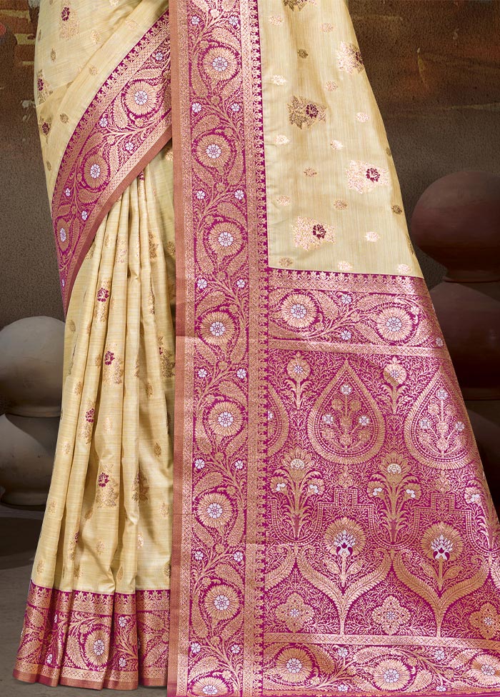 Beige Dupion Silk Saree With Blouse Piece