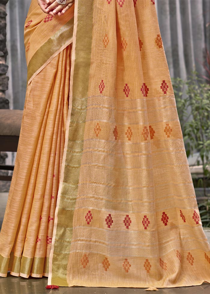 Orange Linen Silk Saree With Blouse Piece