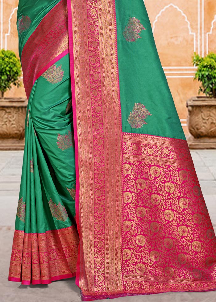 Green Dupion Silk Saree With Blouse Piece