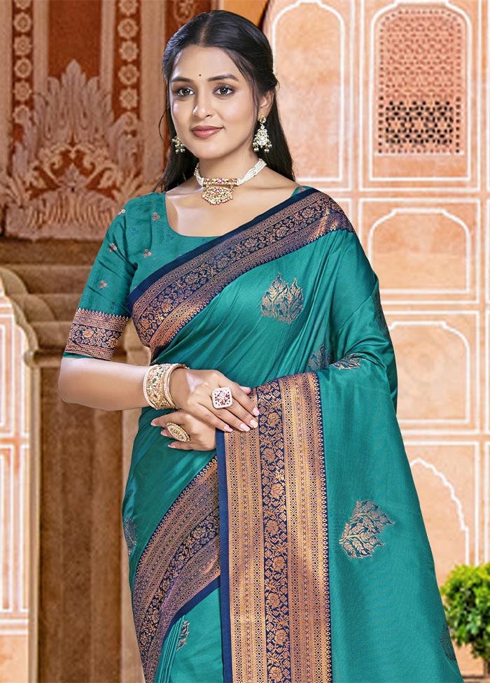 Rama Dupion Silk Saree With Blouse Piece