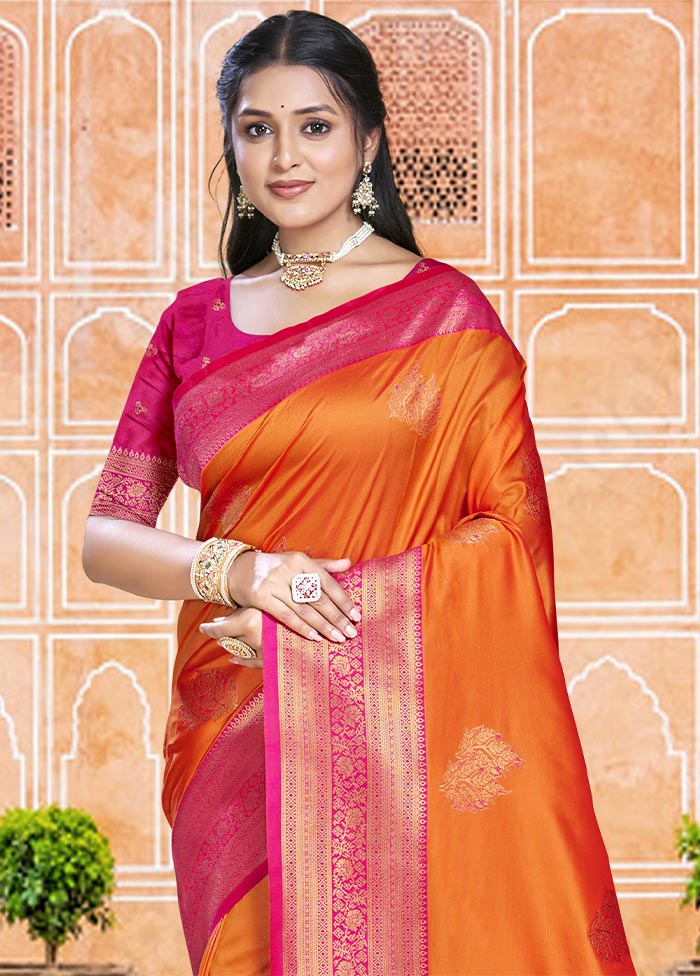 Orange Dupion Silk Saree With Blouse Piece