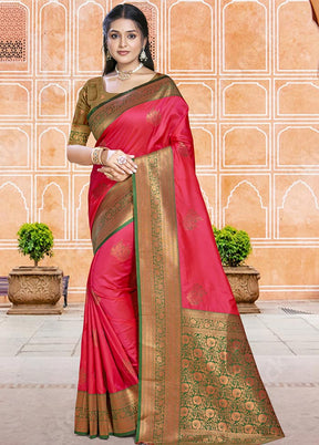 Dark Pink Dupion Silk Saree With Blouse Piece