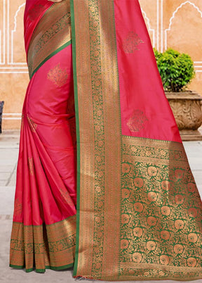 Dark Pink Dupion Silk Saree With Blouse Piece