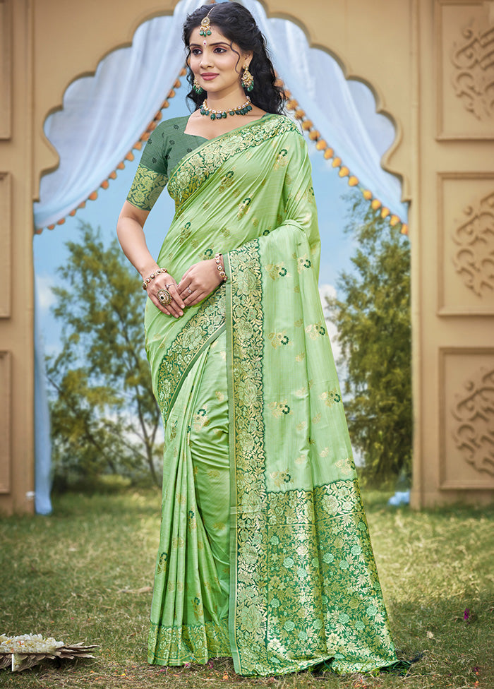 Light Green Spun Silk Saree With Blouse Piece