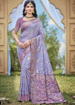 Purple Spun Silk Saree With Blouse Piece