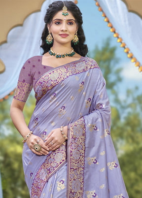 Purple Spun Silk Saree With Blouse Piece