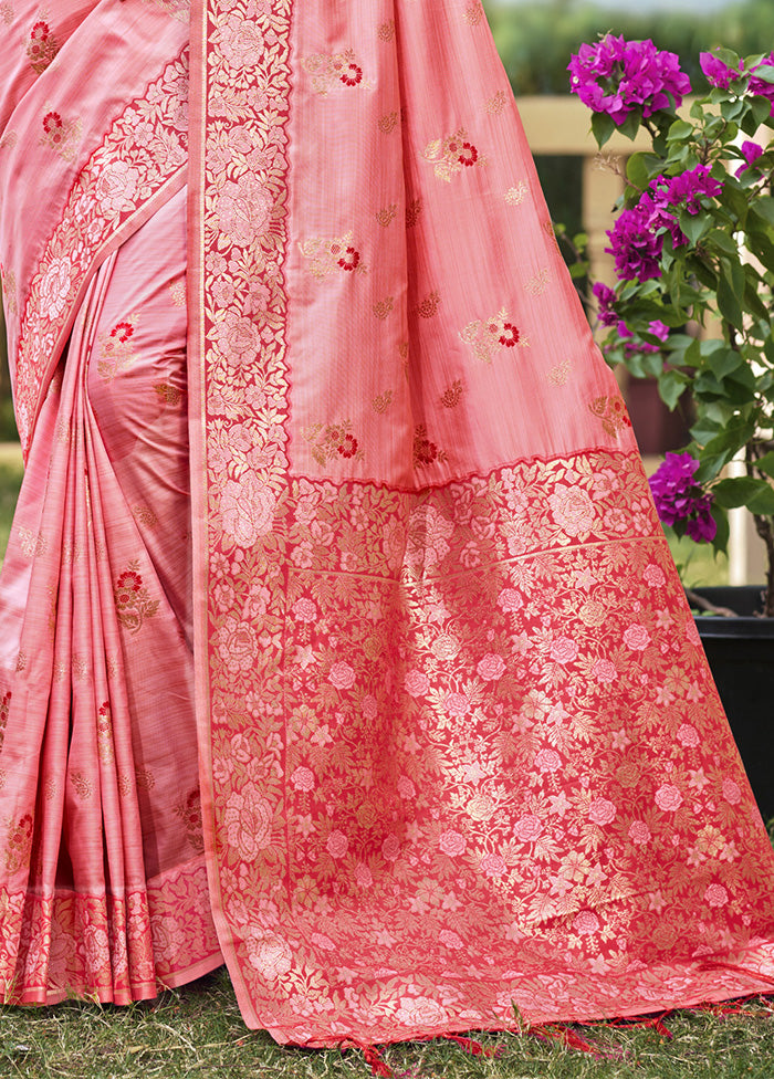 Light Pink Spun Silk Saree With Blouse Piece