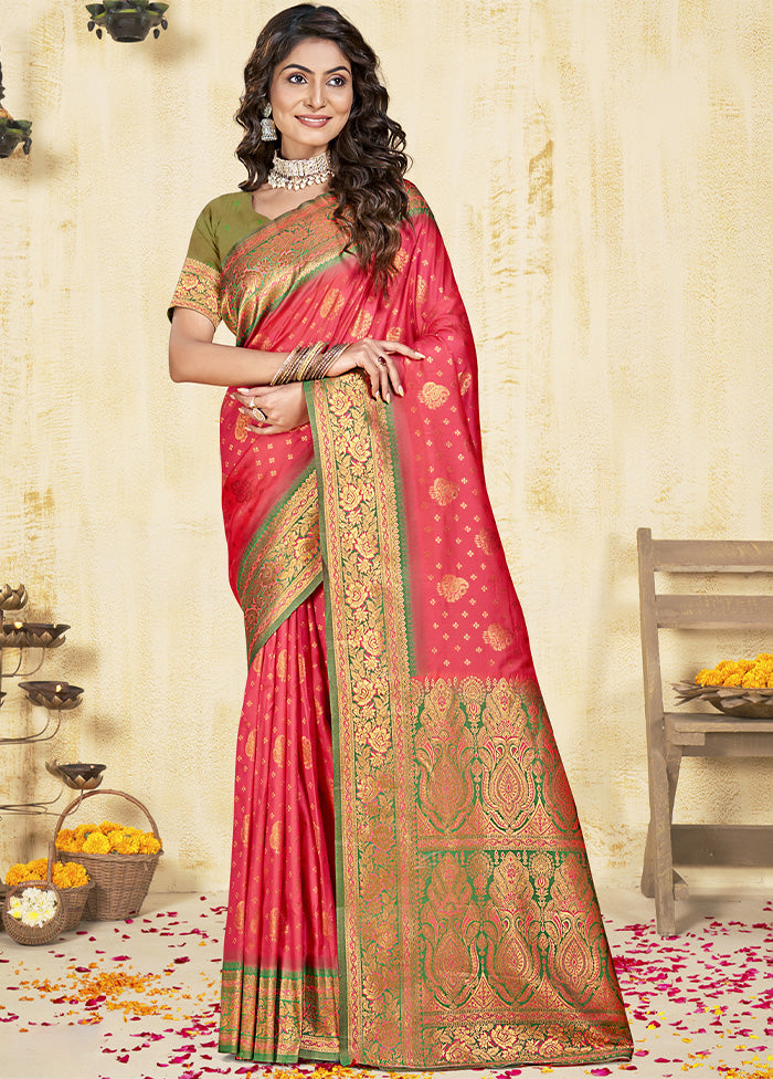 Pink Dupion Silk Saree With Blouse Piece