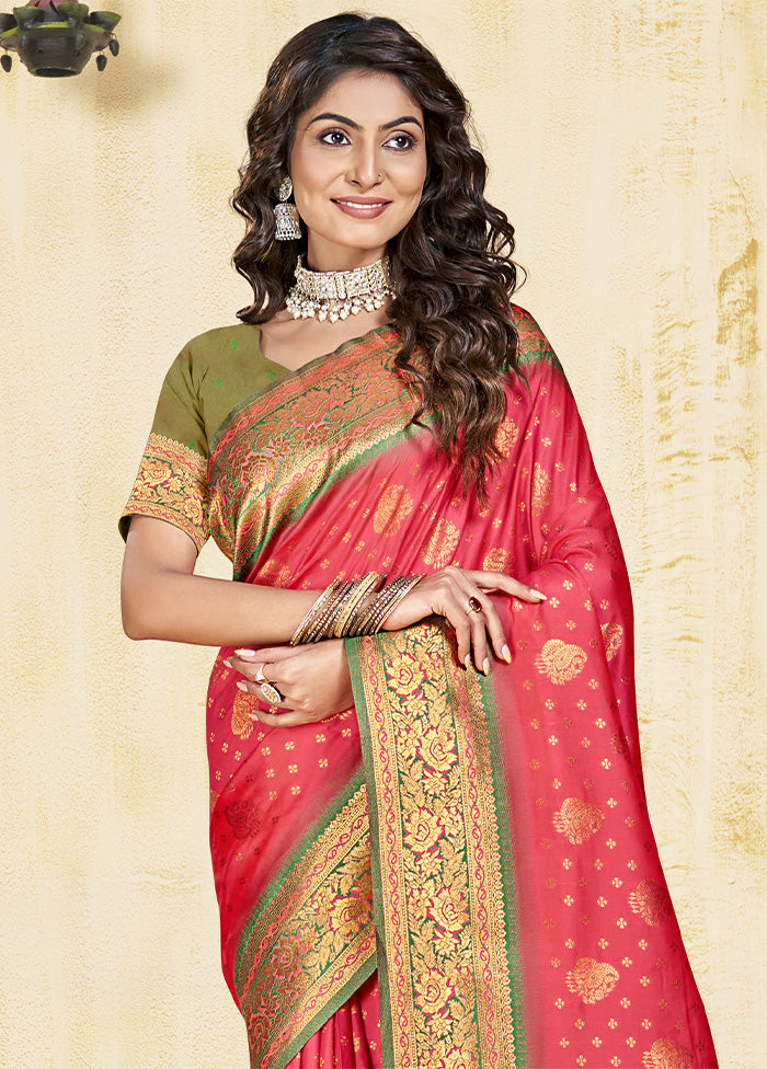 Pink Dupion Silk Saree With Blouse Piece