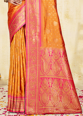 Orange Dupion Silk Saree With Blouse Piece