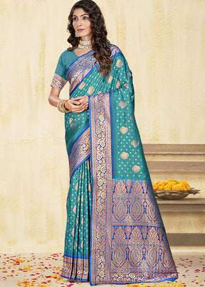 Sky Blue Dupion Silk Saree With Blouse Piece