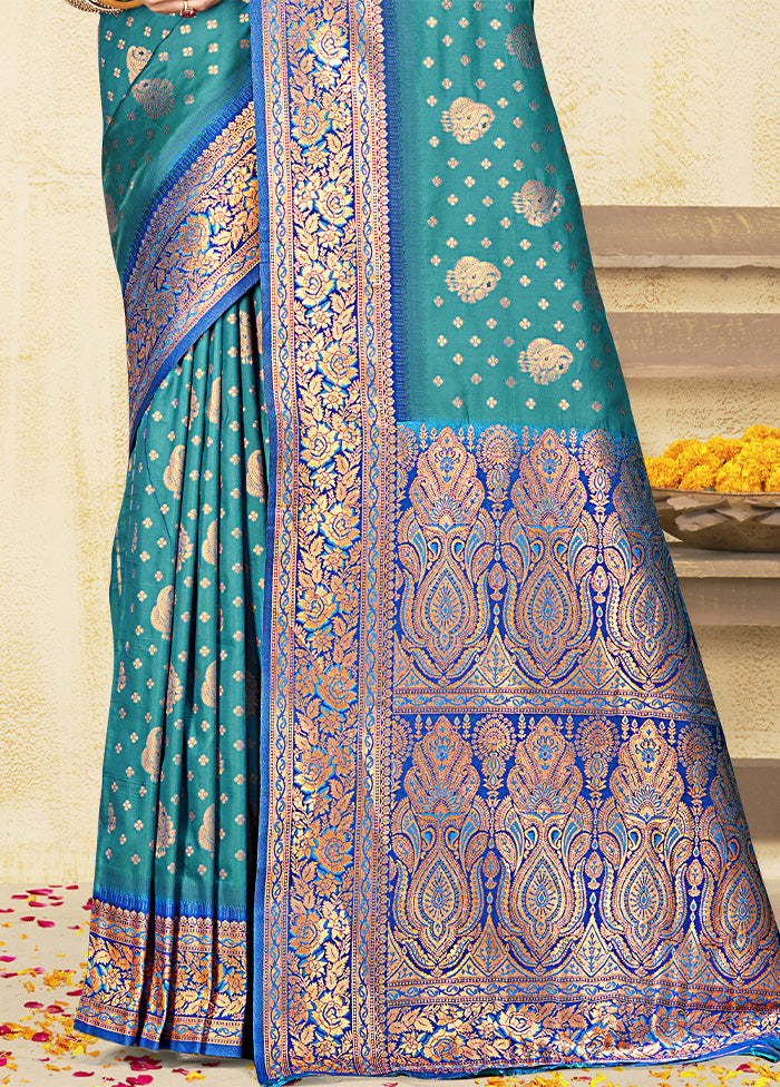 Sky Blue Dupion Silk Saree With Blouse Piece