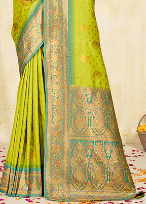 Parrot Green Dupion Silk Saree With Blouse Piece