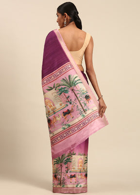 Magenta Cotton Saree With Blouse Piece