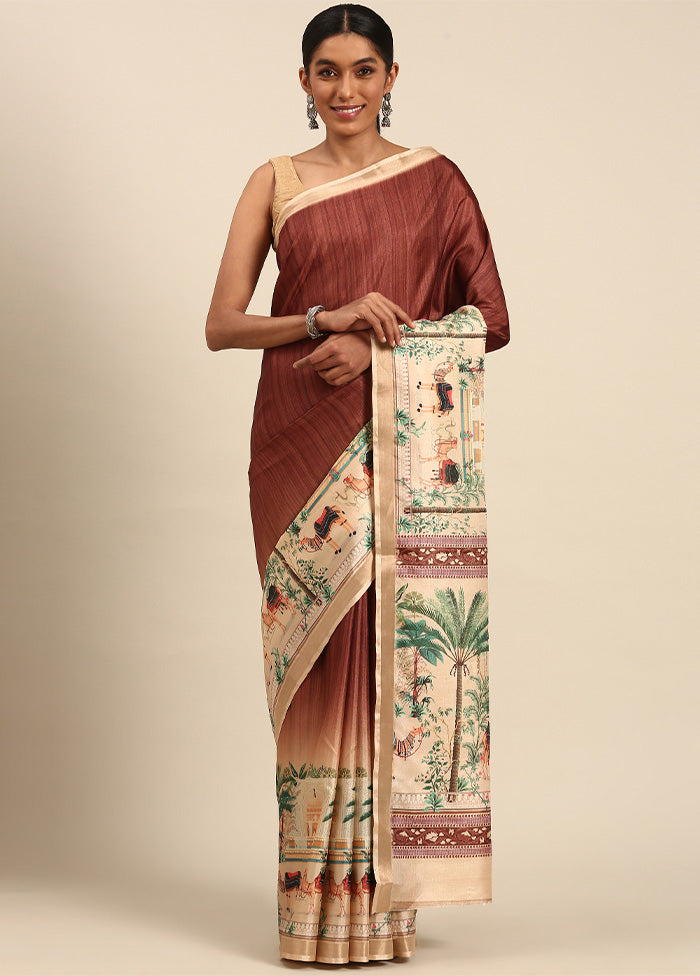 Brown Cotton Saree With Blouse Piece