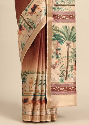 Brown Cotton Saree With Blouse Piece