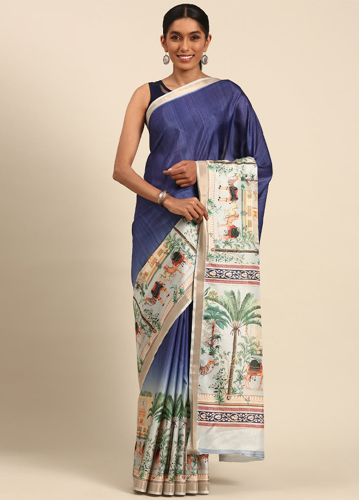 Blue Cotton Saree With Blouse Piece