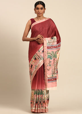 Pink Cotton Saree With Blouse Piece