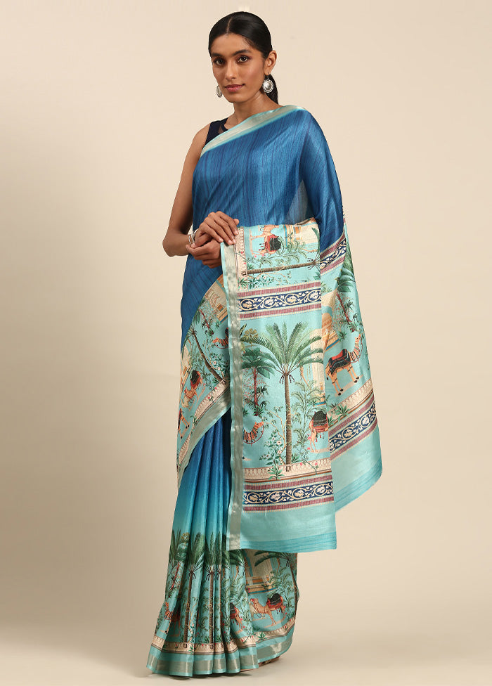 Sky Blue Cotton Saree With Blouse Piece