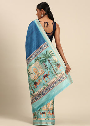 Sky Blue Cotton Saree With Blouse Piece