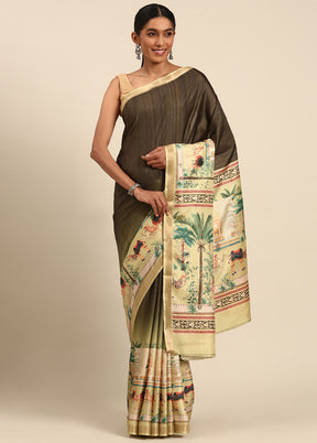 Green Cotton Saree With Blouse Piece