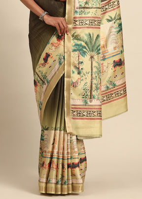 Green Cotton Saree With Blouse Piece