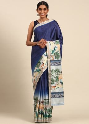 Blue Cotton Saree With Blouse Piece