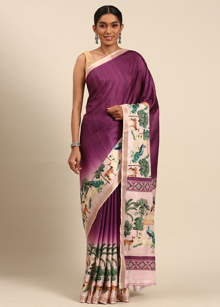 Purple Cotton Saree With Blouse Piece