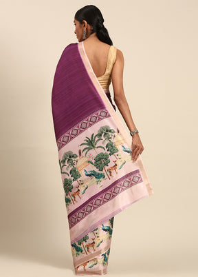 Purple Cotton Saree With Blouse Piece