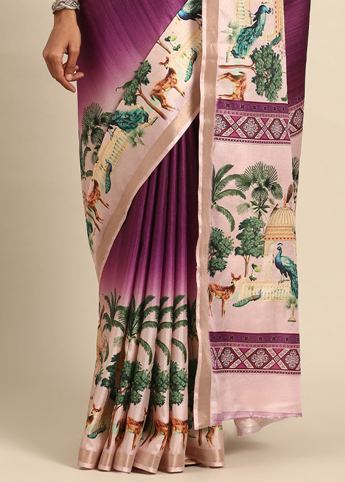 Purple Cotton Saree With Blouse Piece