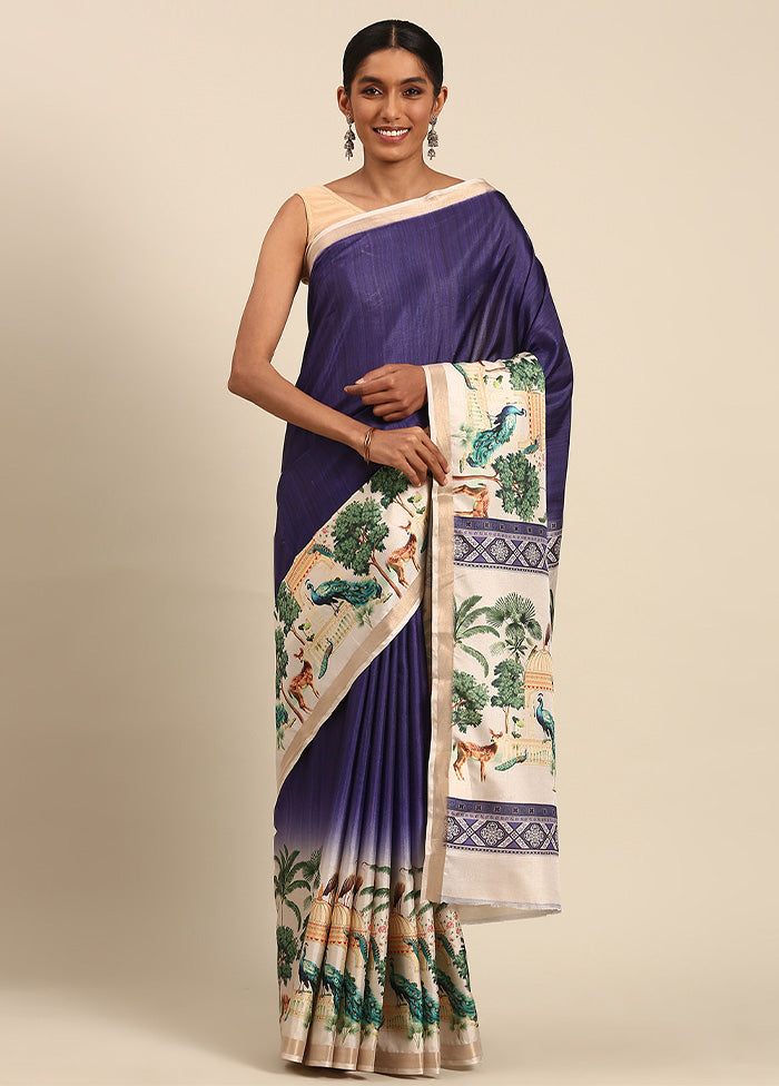 Royal Blue Cotton Saree With Blouse Piece