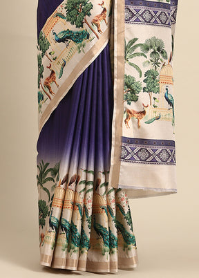 Royal Blue Cotton Saree With Blouse Piece