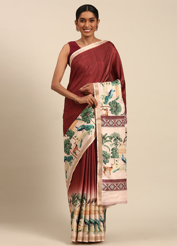 Maroon Cotton Saree With Blouse Piece