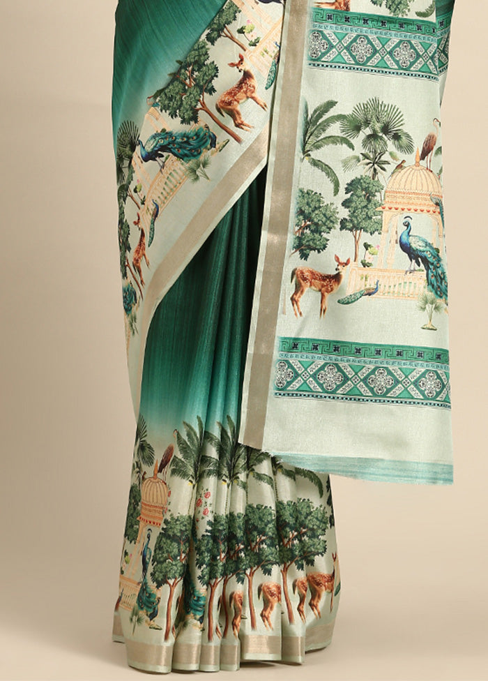 Rama Cotton Saree With Blouse Piece