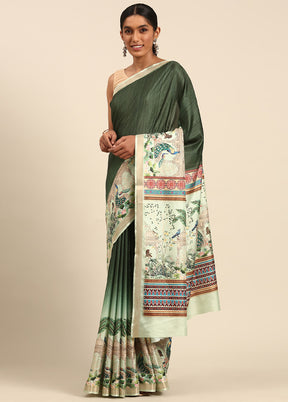 Green Cotton Saree With Blouse Piece