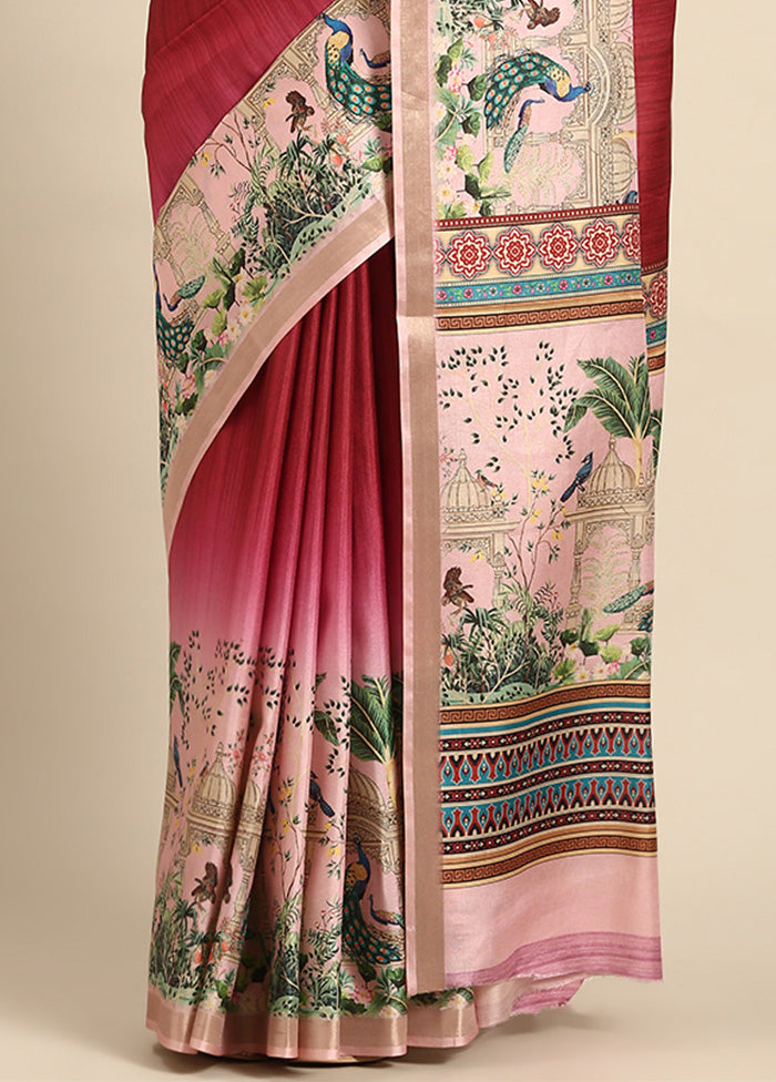 Pink Cotton Saree With Blouse Piece