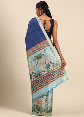 Blue Cotton Saree With Blouse Piece