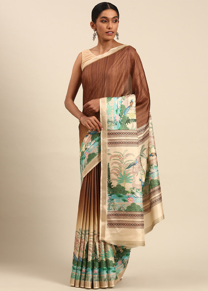 Brown Cotton Saree With Blouse Piece