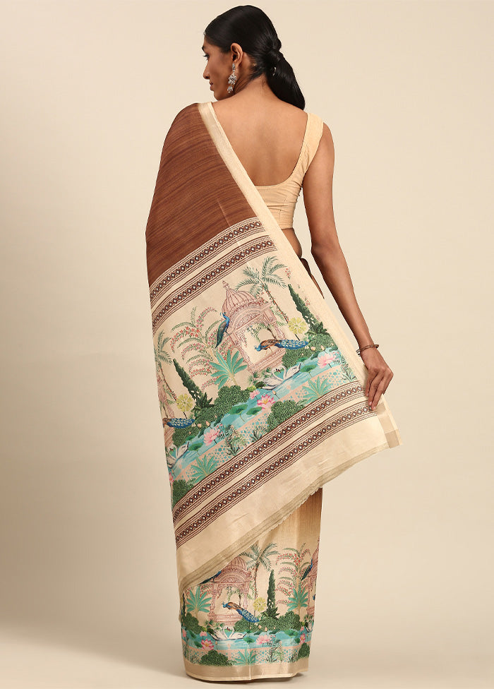 Brown Cotton Saree With Blouse Piece