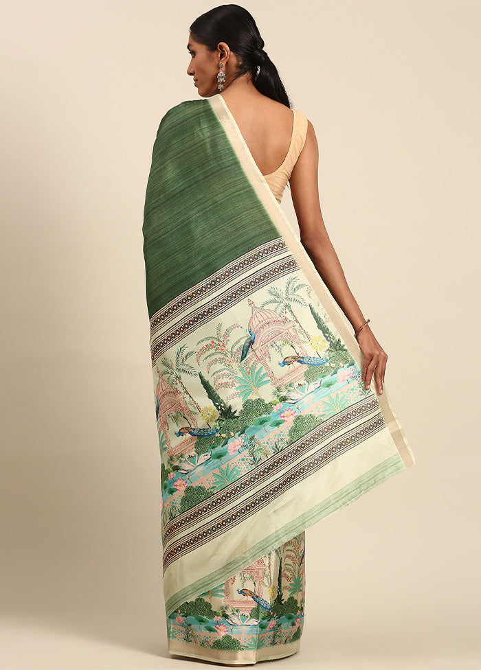 Green Cotton Saree With Blouse Piece