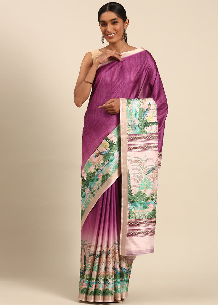 Purple Cotton Saree With Blouse Piece