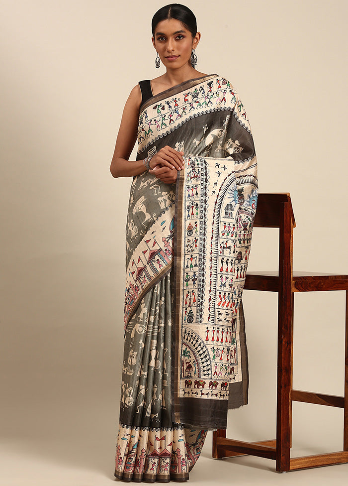 Grey Cotton Saree With Blouse Piece