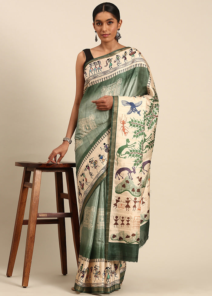 Green Cotton Saree With Blouse Piece