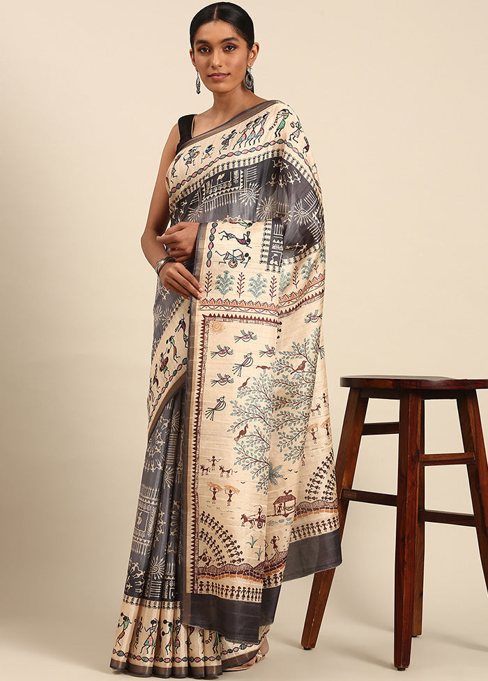 Grey Cotton Saree With Blouse Piece