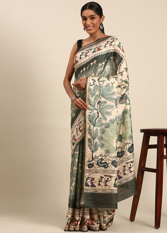 Grey Cotton Saree With Blouse Piece