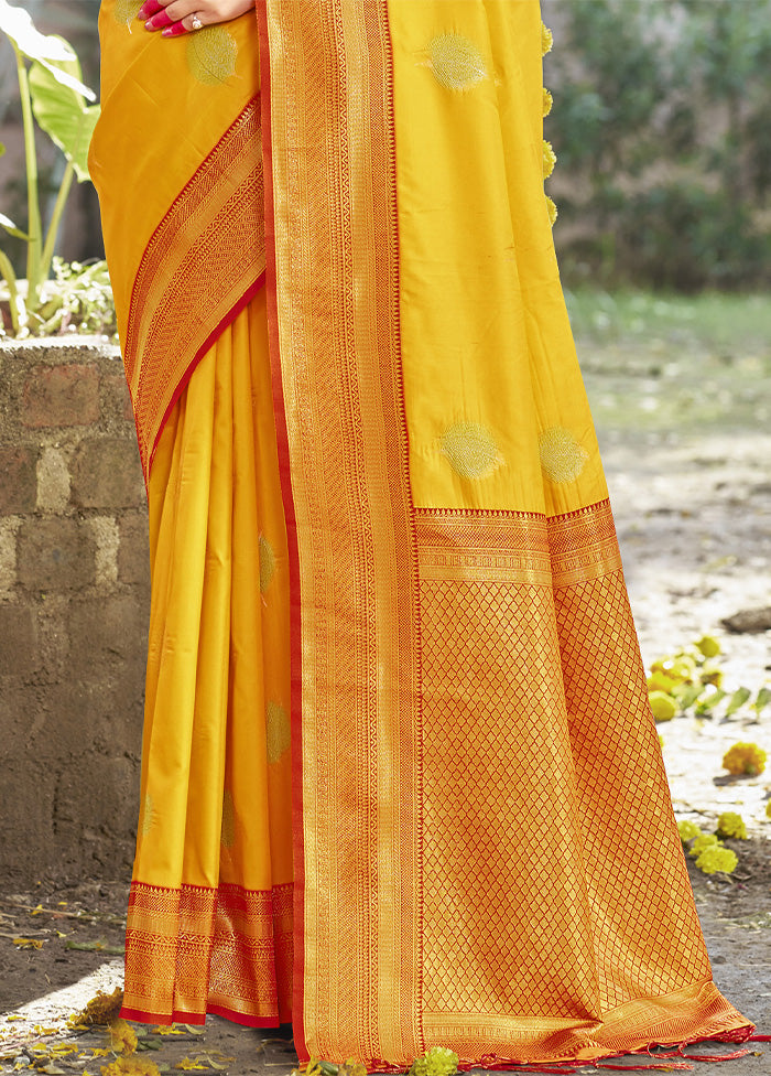 Yellow Dupion Silk Saree With Blouse Piece